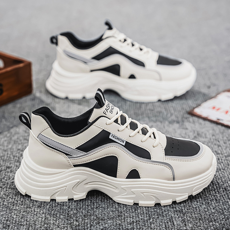 New breathable white men's shoes for autumn, men's trendy and versatile thick-soled sports shoes, casual running dad trendy shoes Specification drawing