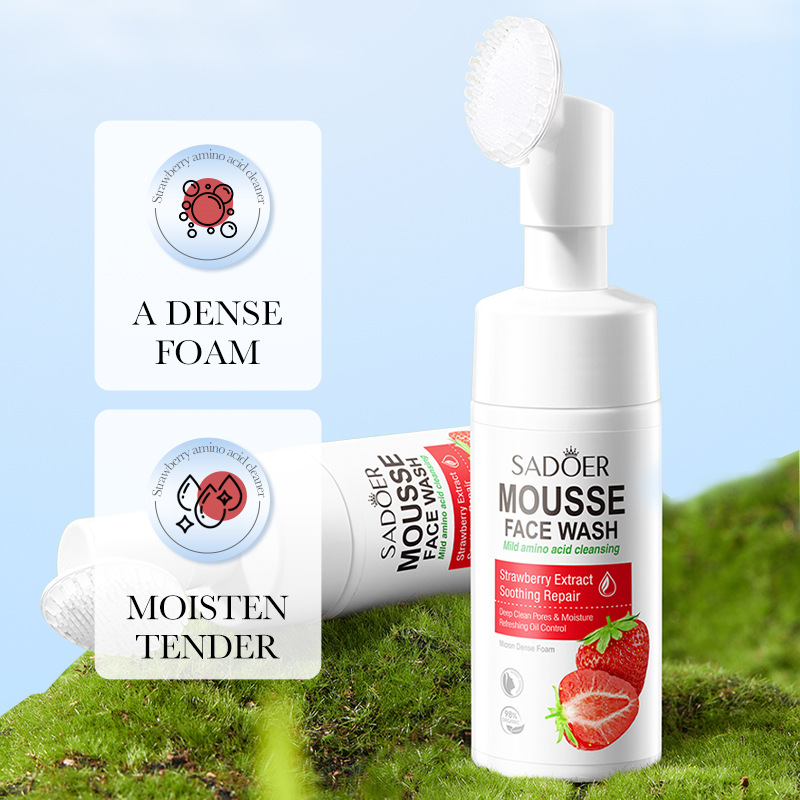Cross-border wholesale of SADOER strawberry amino acid Cleansing Mousse Fine Cleansing foam Facial Cleanser in English details Picture