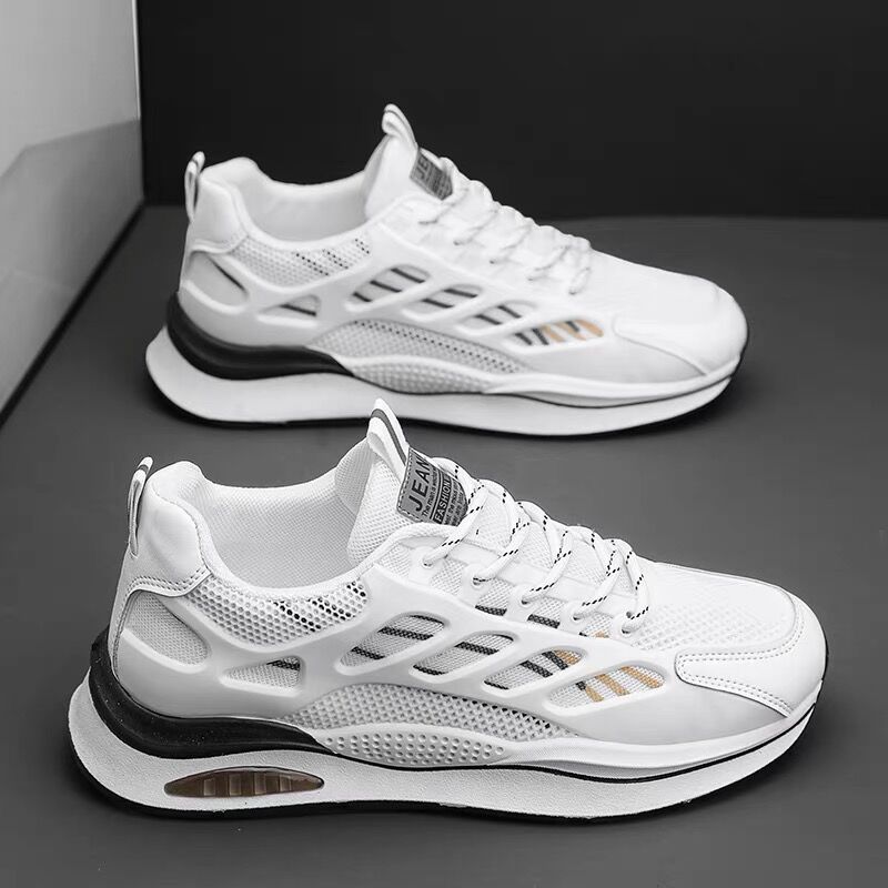 Summer new breathable mesh sports shoes for men, trendy and versatile white sneakers for male students, height-increasing dad shoes full figure