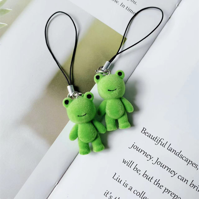 Ins-style cute and unique frog pendant, mini three-dimensional plush animal phone pendant chain, couple USB flash drive bag pendant details Picture