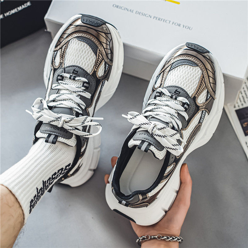 New breathable mesh sports shoes for men in summer, Korean style trendy and versatile thick-soled casual running dad shoes Specification drawing