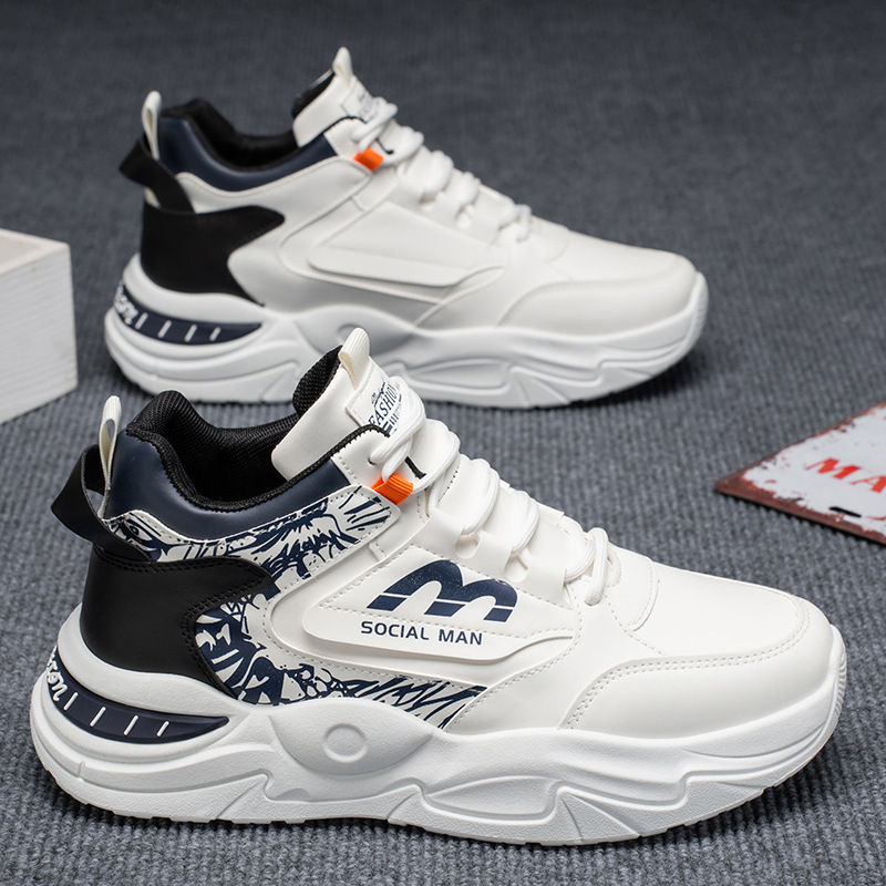 New breathable high-top white sneakers for men's shoes in autumn, trendy and versatile thick-soled casual dad shoes full figure