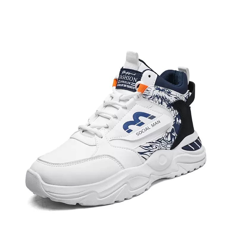New breathable high-top white sneakers for men's sports shoes in spring, trendy and versatile thick-soled casual dad shoes for men Item Picture
