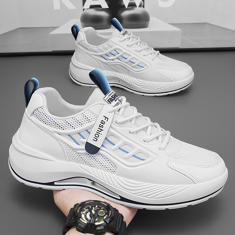 Spring new men's shoes: Breathable mesh white sneakers, trendy and versatile for men, thick-soled sports shoes, casual dad shoes for men Specification drawing