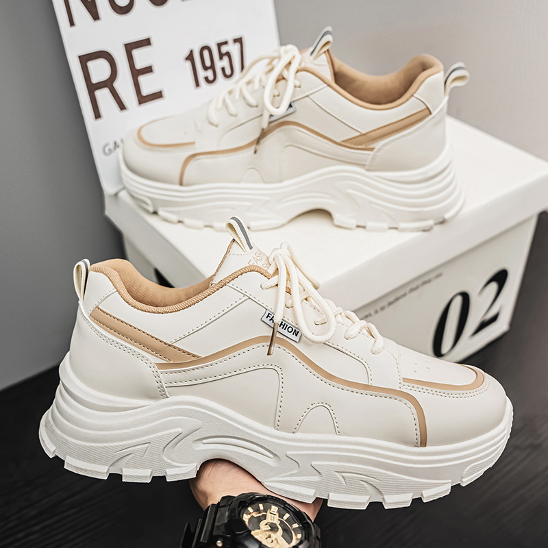 New breathable white men's shoes for autumn, men's trendy and versatile thick-soled sports shoes, casual running dad trendy shoes details Picture