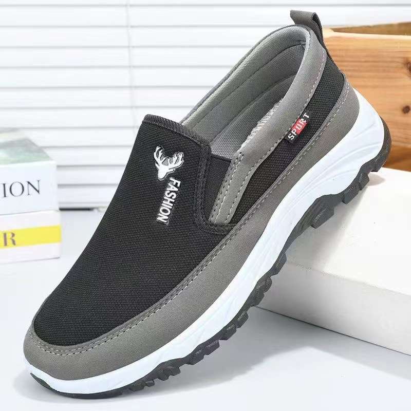 Old Beijing cloth shoes for middle-aged and elderly men, dad's fleece casual canvas shoes, comfortable one-step ox tendon sole work protection shoes full figure