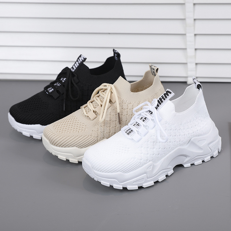 New spring and summer fashion dad shoes for women: Fly-woven lace-up thick-soled comfortable and casual women's sports shoes details Picture