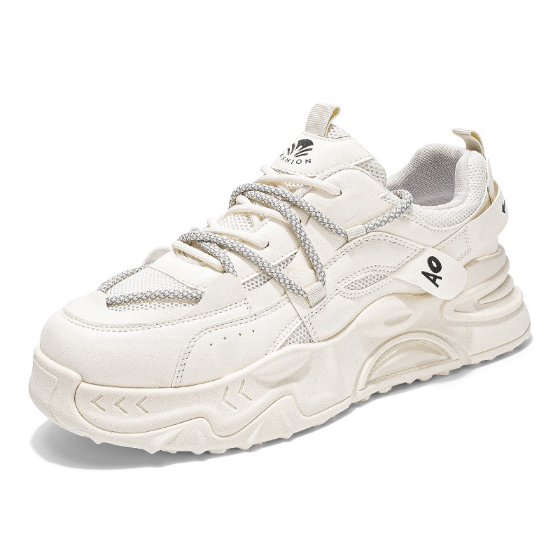 New men's shoes for autumn: Breathable mesh white sneakers, trendy and versatile for men, thick-soled sports shoes, casual dad shoes for men Item Picture
