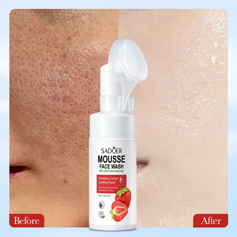 Cross-border wholesale of SADOER strawberry amino acid Cleansing Mousse Fine Cleansing foam Facial Cleanser in English Item Picture