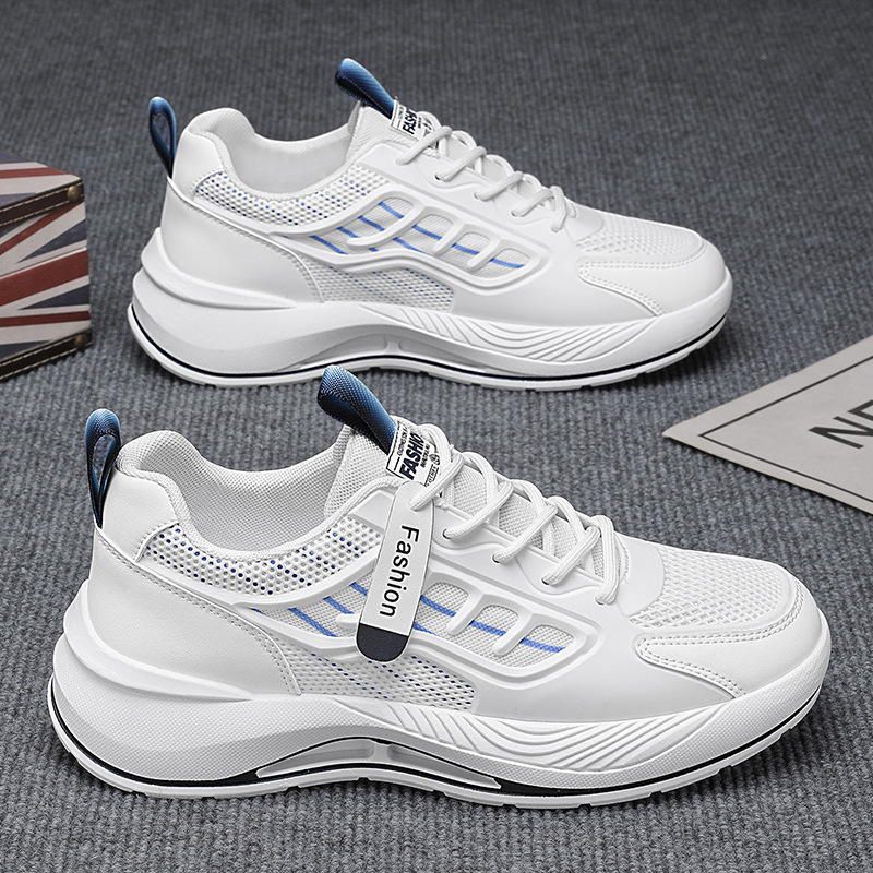 Spring new men's shoes: Breathable mesh white sneakers, trendy and versatile for men, thick-soled sports shoes, casual dad shoes for men full figure
