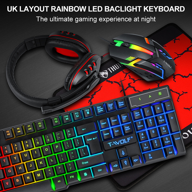 The Leilang TF800 Keyboard, Mouse and Headphone Set, a four-in-one game set in Spanish, Arabic and Russian details Picture