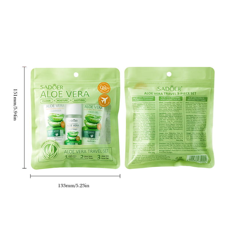 Full English SADOER Aloe Vera Travel Three-piece Set Facial Cleanser, Aloe Vera Gel Toner, Moisturizing Cross-border export wholesale Item Picture
