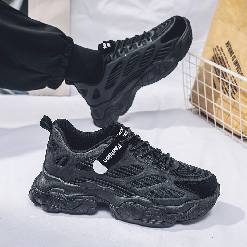 2024 Men's autumn New breathable mesh shoes, Korean style versatile thick-soled sports shoes, casual dad trendy shoes full figure