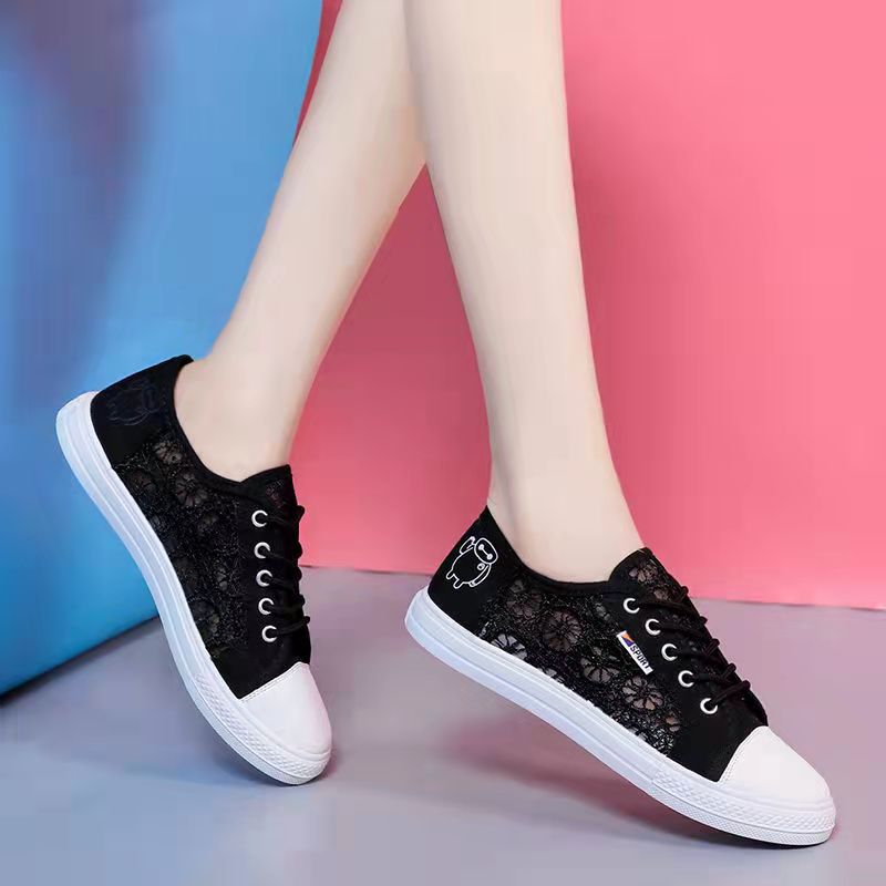 2024 Summer new lace breathable white sneakers for women, Korean version student shoes, mesh canvas shoes, flat board shoes, consignment details Picture