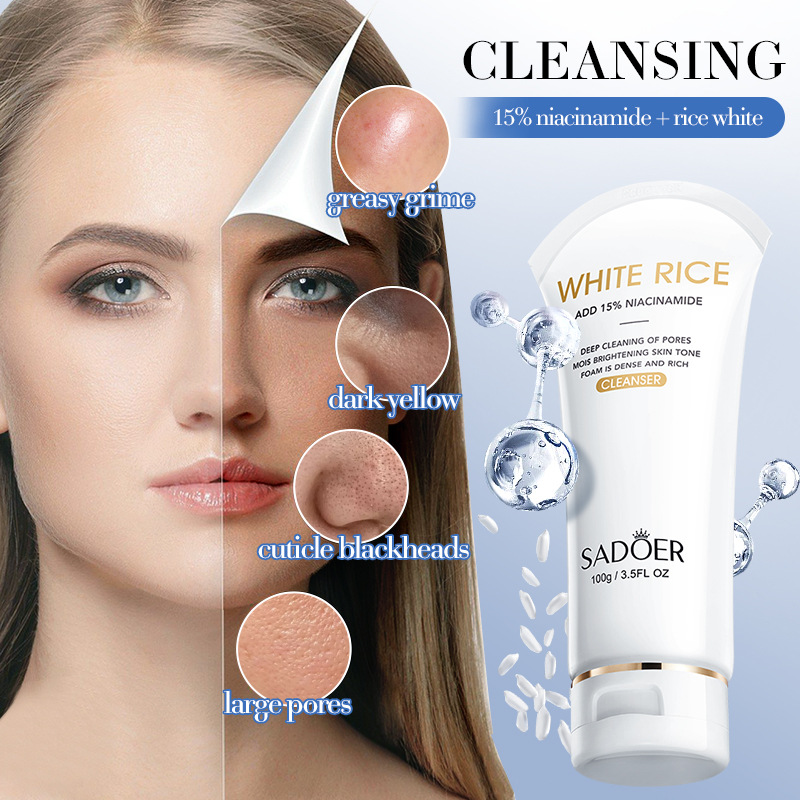 SADOER White Rice Nicotinamide Brightening Facial Cleanser, Gentle Cleansing Facial Cleanser, cross-border export wholesale details Picture