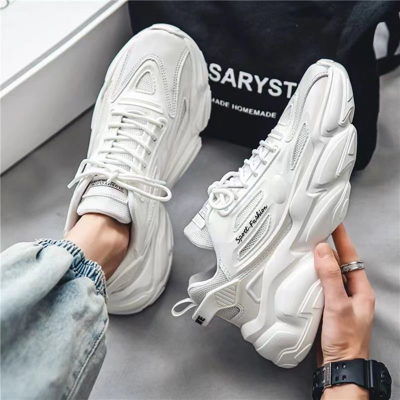 New summer men's shoes: breathable white sneakers for men, trendy and versatile thick-soled sports shoes, casual running dad shoes for men full figure