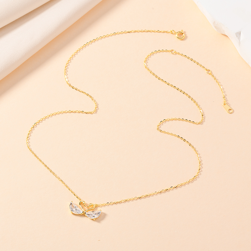 Influential jewelry s925 Pure silver and gold rhinestone Swan Female collarbone Artistic Specification image
