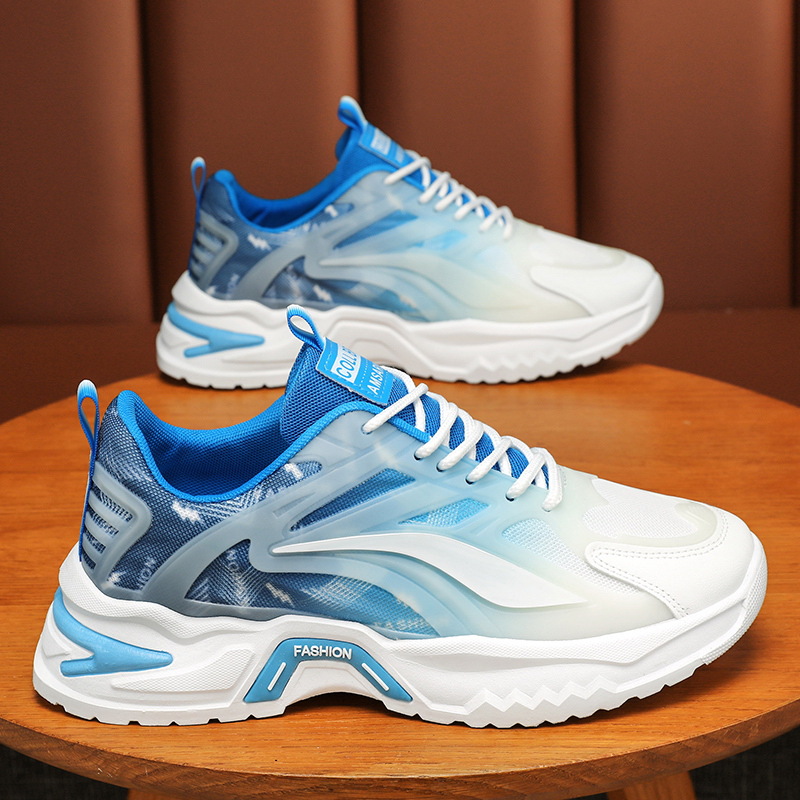 Summer men's shoes: New breathable mesh sports shoes for men, trendy and versatile thick-soled white sneakers, casual dad shoes for men full figure