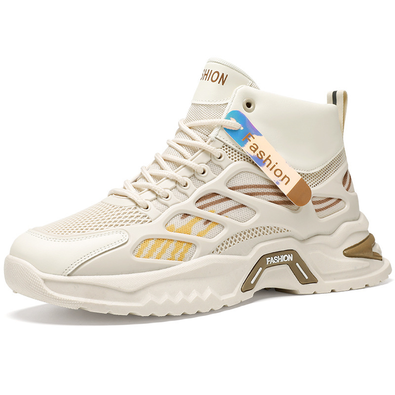 New breathable high-top men's shoes for autumn, trendy and versatile men's shoes with insole height-increasing mesh, casual dad shoes Item Picture