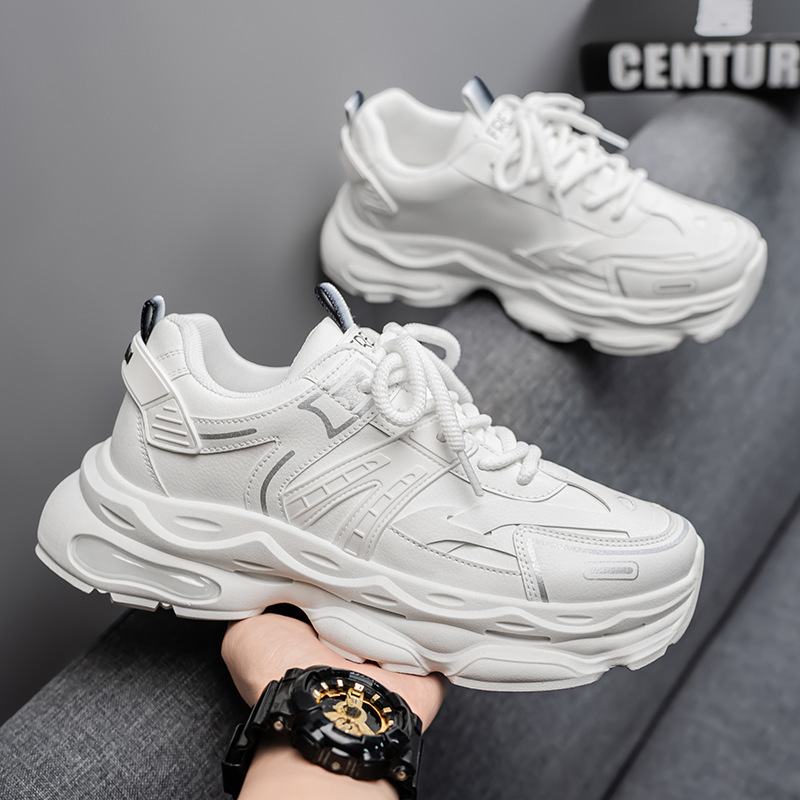 New breathable white sneakers for men in spring, trendy and versatile thick-soled height-increasing sports shoes, casual dad shoes for men Specification drawing