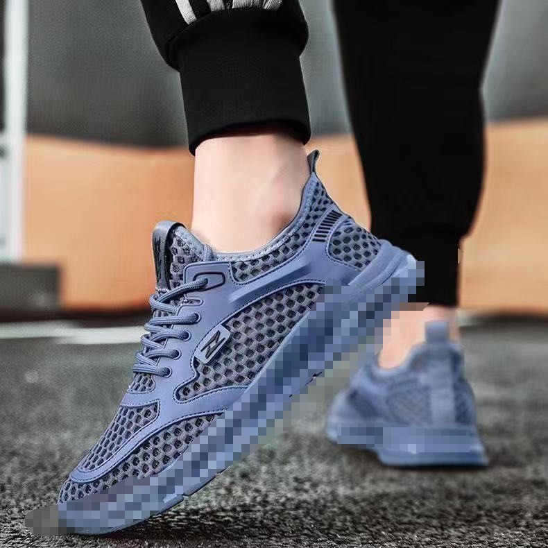 Men's summer 2025 new style perforated breathable casual versatile net shoes, soft-soled durable running net surface sports trendy shoes details Picture
