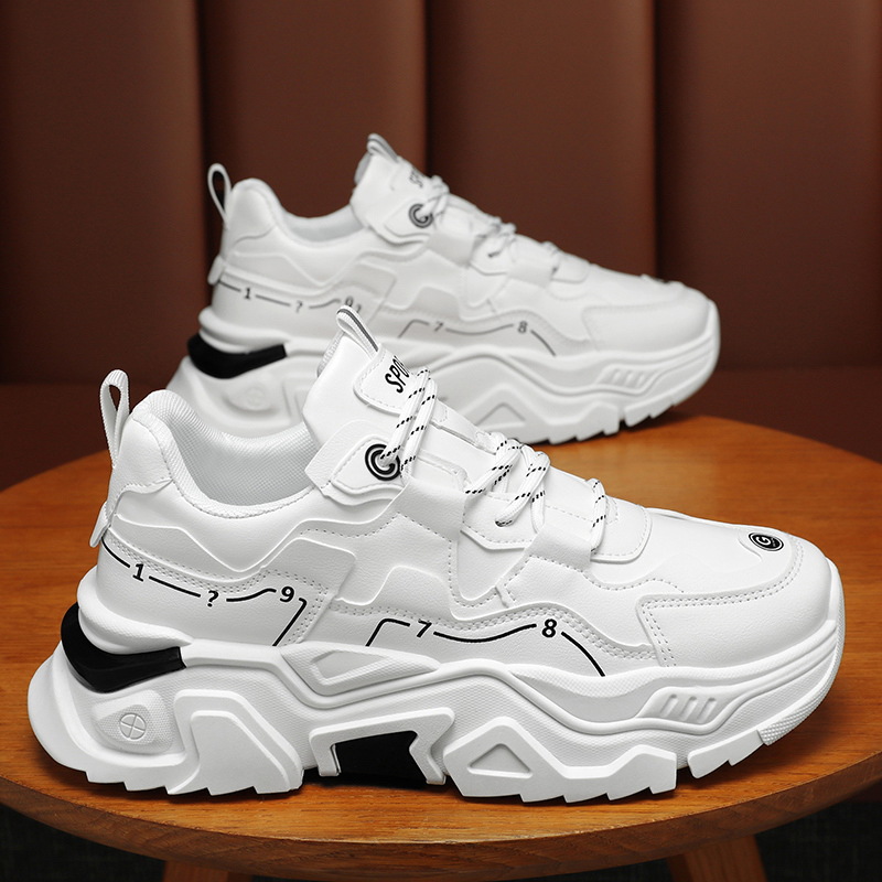 New breathable white sneakers for men in spring, trendy and versatile insole height-increasing sports shoes, casual dad shoes for men full figure