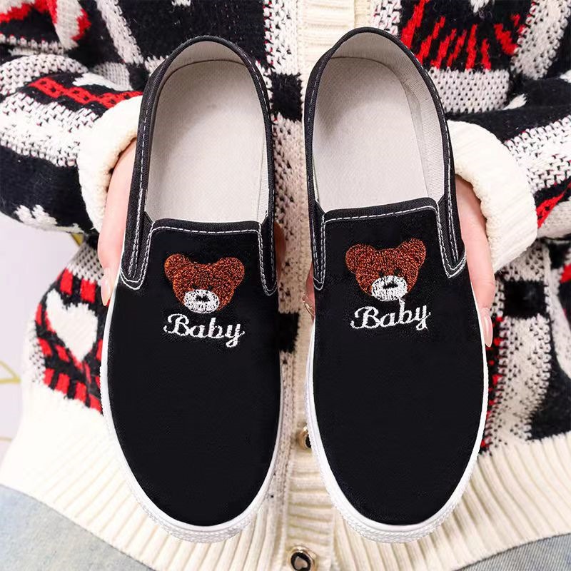 Wholesale of new 2024 Korean version canvas shoes for women with thick-soled one-foot casual and versatile cartoon student shoes for women Specification drawing