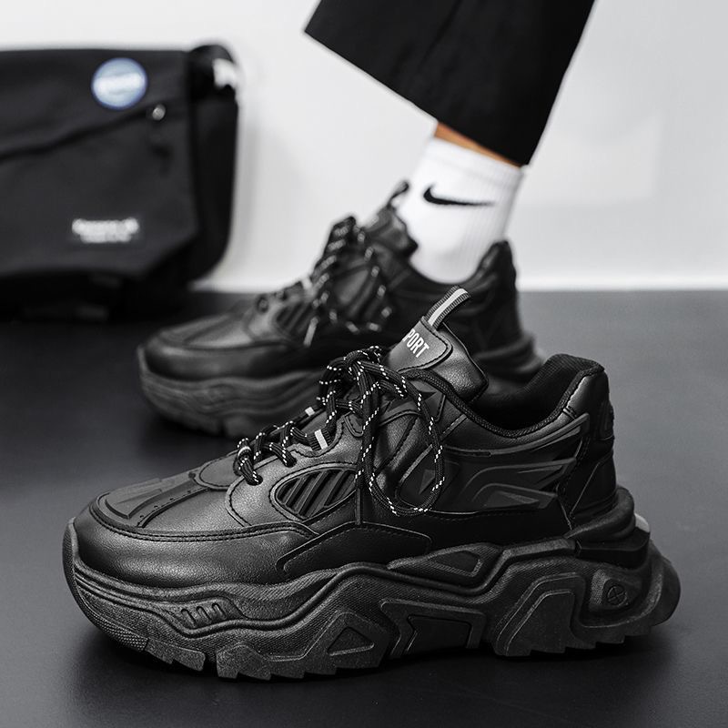 New breathable white men's shoes for spring, Korean style versatile insole height-increasing sports shoes, casual dad shoes for men details Picture