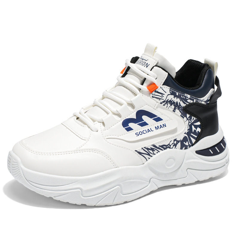 New breathable high-top white sneakers for men's shoes in autumn, trendy and versatile thick-soled casual dad shoes Item Picture