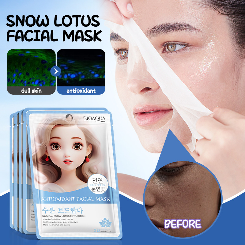 Cross-border export wholesale of all-English BIOAOUA Snow Lotus Antioxidant Mask, Whitening, Hydrating and Nourishing Mask Specification drawing