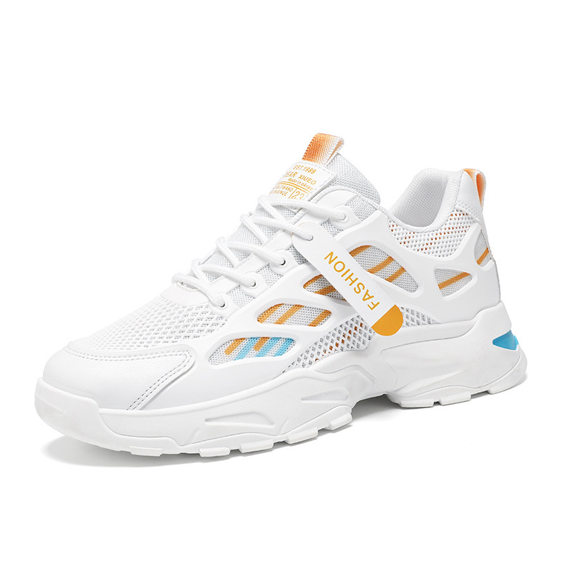Spring men's shoes: New breathable mesh sports shoes, men's trendy and versatile thick-soled white sneakers, casual dad trendy shoes Item Picture