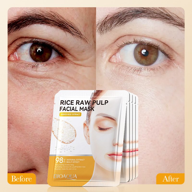 All-english BIOAOUA Rice Puree Collagen Mask Moisturizing and hydrating Skin Mask Patch Cross-border export wholesale Application Scenario