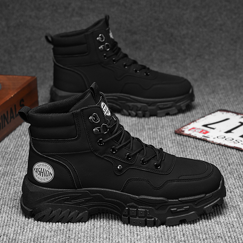 Martin Boots Men's autumn new breathable high-cut workwear shoes Men's Korean style versatile thick-soled hiking short boots details Picture