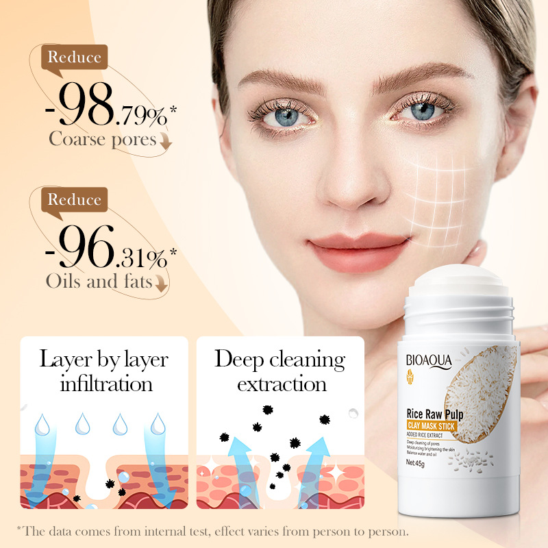Full English BIOAOUA rice puree mud film stick Deep cleaning Acne Removal mud film cross-border export wholesale details Picture