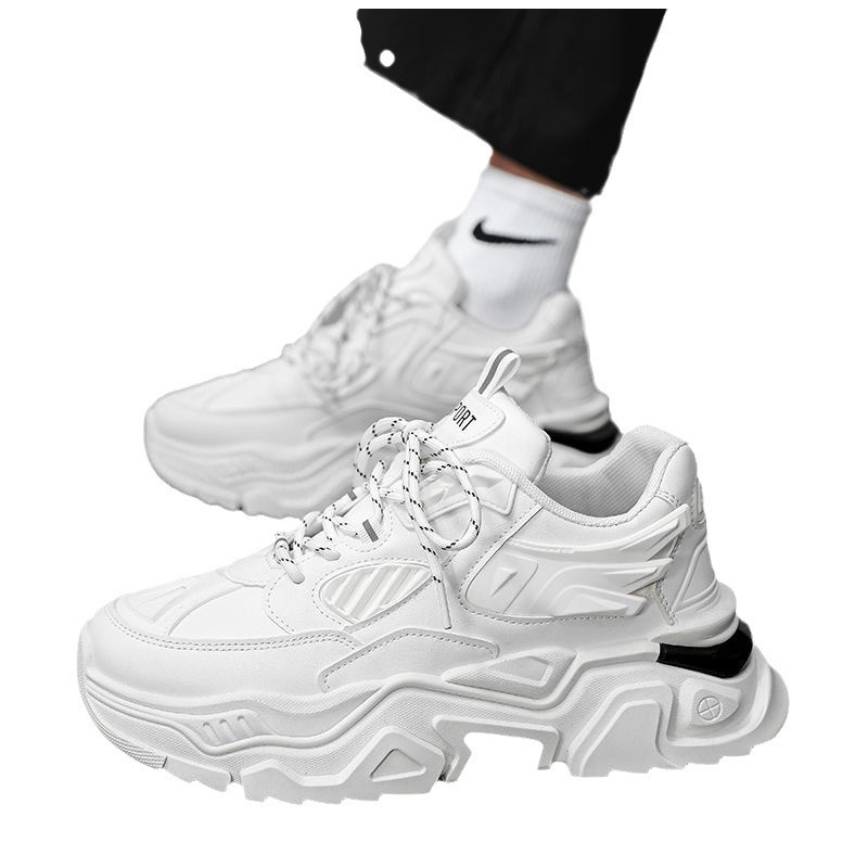 New breathable white men's shoes for spring, Korean style versatile insole height-increasing sports shoes, casual dad shoes for men Item Picture