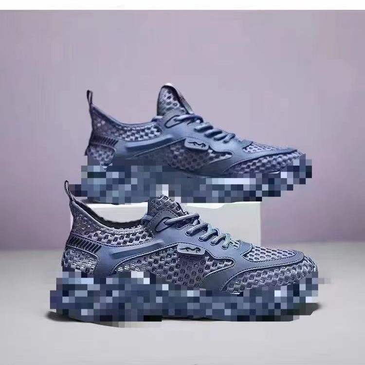 Cross-border consignment of men's shoes 2025 new style perforated breathable net shoes, men's running sports shoes, summer trendy shoes details Picture