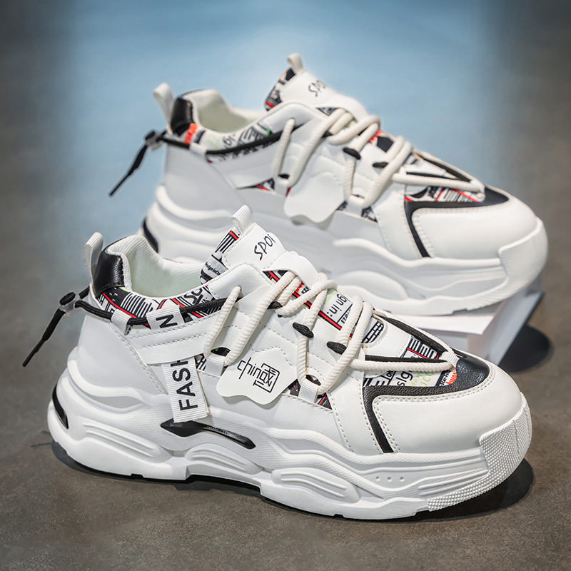 Men's Spring 2025 new breathable white sneakers, men's trendy and versatile thick-soled sports shoes, casual dad trendy shoes details Picture