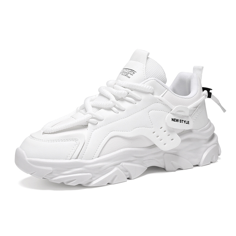 New breathable white men's shoes for spring, Korean style trendy and versatile thick-soled sports shoes, casual dad shoes for men Item Picture