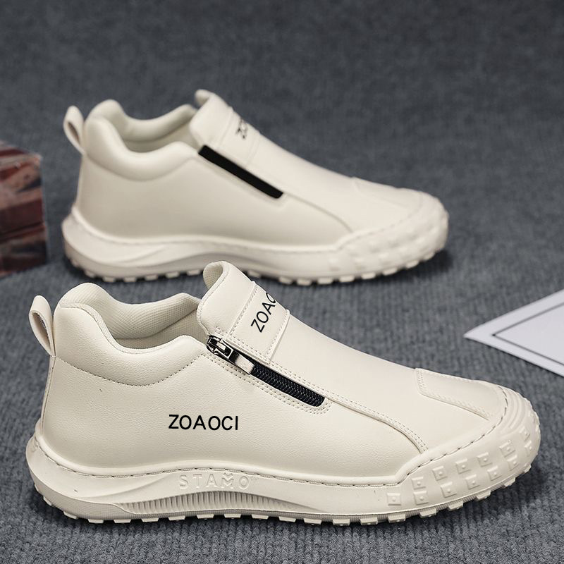 Spring new men's shoes: Breathable one-step white shoes, men's anti-slip and wear-resistant sports casual board shoes, work safety shoes for men full figure
