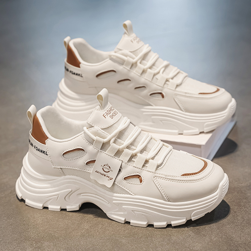 Dad shoes, men's autumn new breathable mesh shoes, men's trendy and versatile thick-soled white sneakers, men's sports and casual shoes full figure