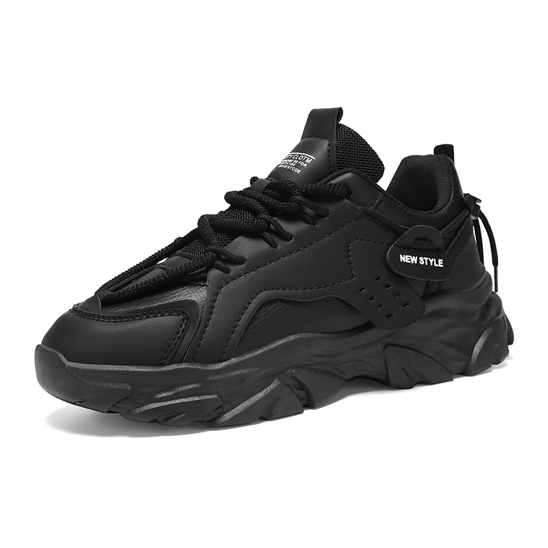 New breathable men's shoes for spring, trendy and versatile men's style, black sneakers with insole height increase, casual dad shoes for men Item Picture