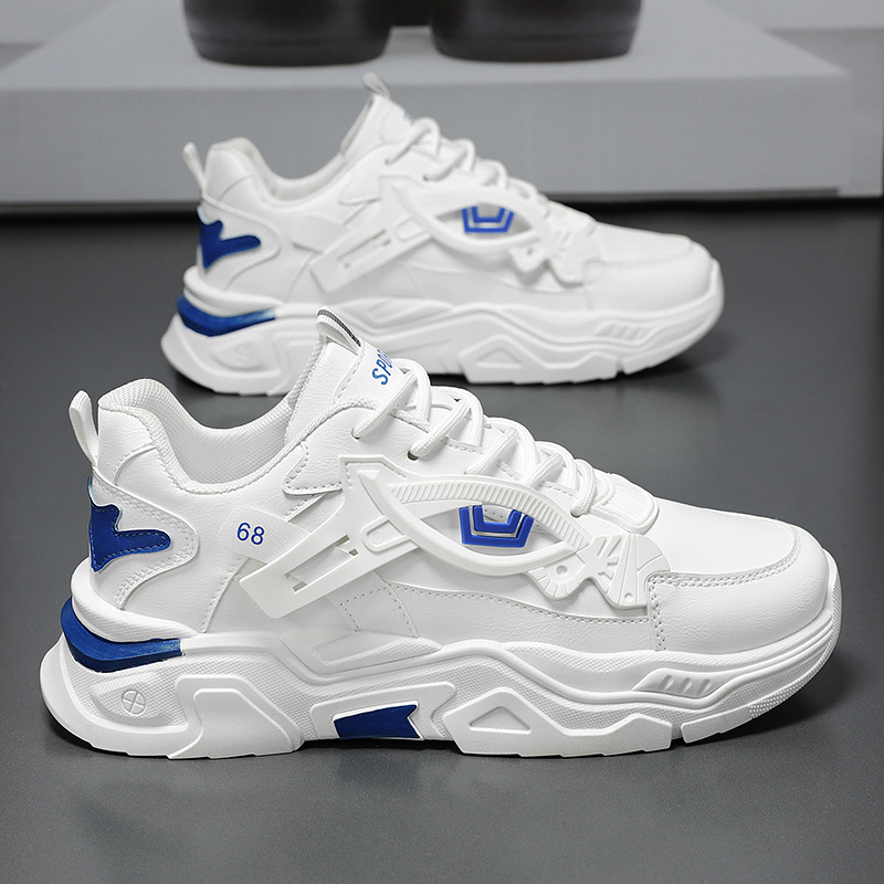 New breathable white men's shoes for autumn, trendy and versatile thick-soled sports shoes, casual running dad shoes for men details Picture
