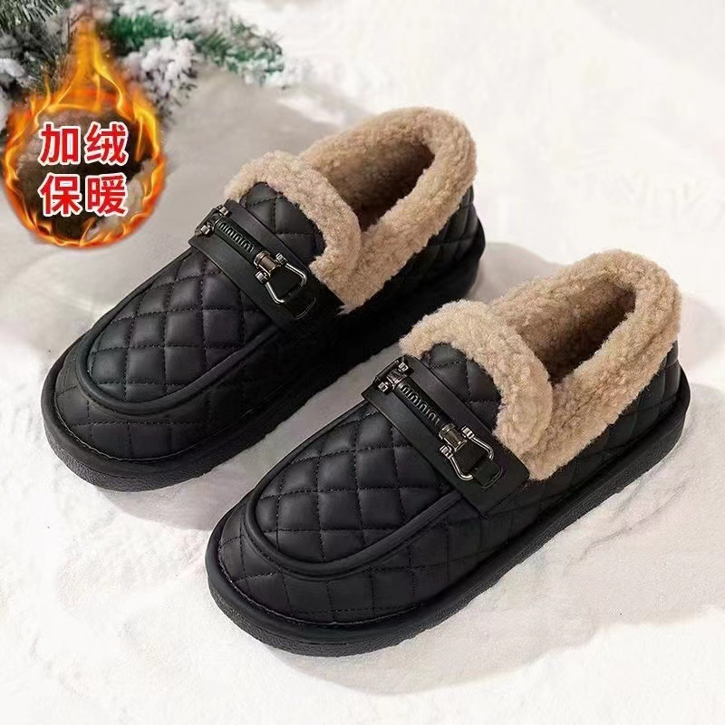 Fleece loafers for women 2024 autumn/Winter new style, warm, comfortable, fashionable and trendy women's bean shoes, factory direct sales and wholesale full figure