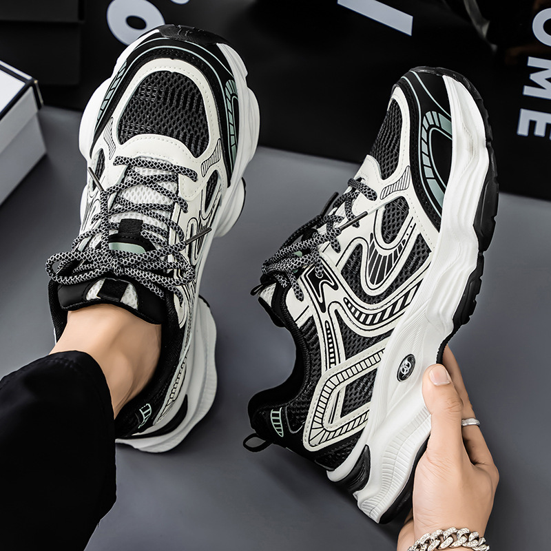 New men's shoes for Spring 2025: Breathable mesh shoes, men's trendy and versatile thick-soled sports shoes, casual dad trendy shoes full figure