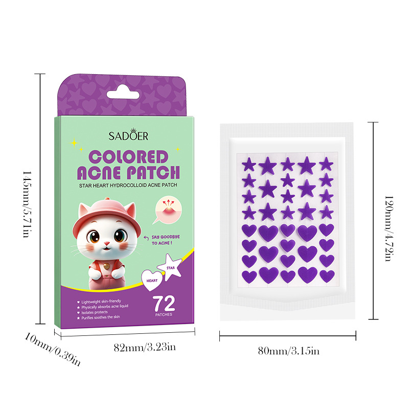 All-english SADOER Star Heart-shaped hydrocolloid Acne Patches - Light Green 72 acne patches Cross-border export wholesale Item Picture