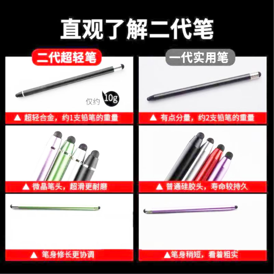 The second-generation dual-head lightweight stylus is suitable for mobile phones, ipads, tablets, touch screens, rubber heads, capacitors, and is compatible with both Apple and Android devices Specification drawing