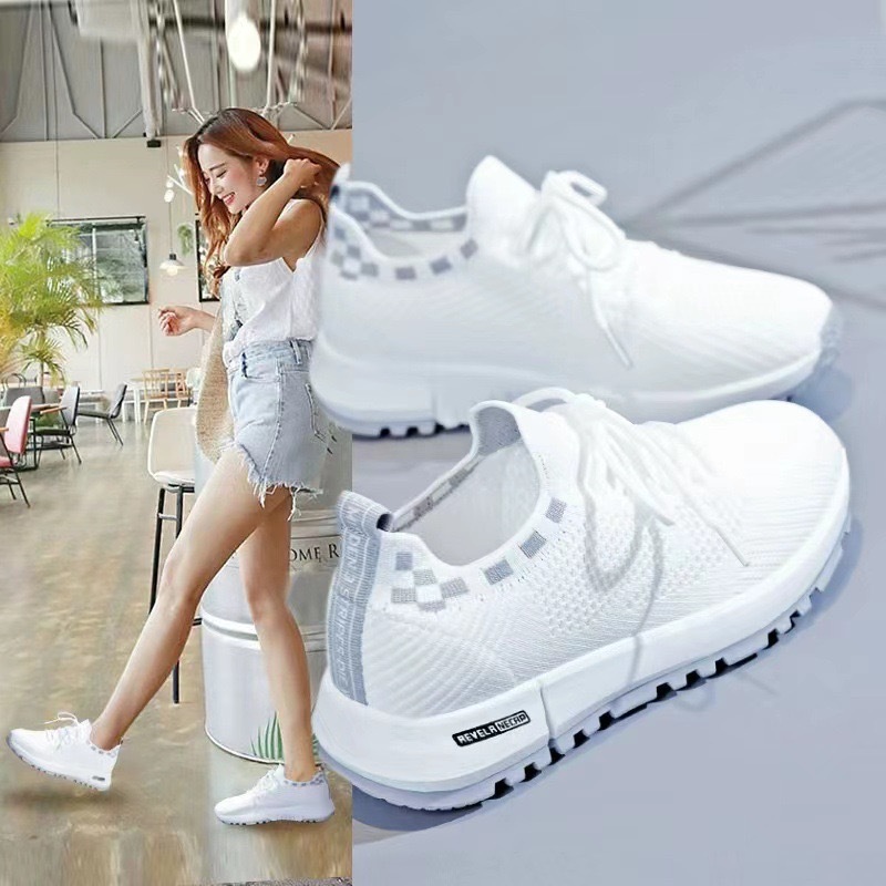 Women's shoes 2024 new style versatile white sneakers, net shoes, casual shoes, children's flying weaving breathable sports shoes, factory wholesale shoes full figure