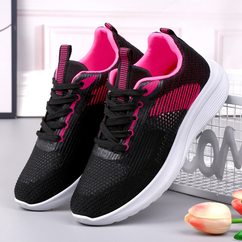 Autumn striped fish silk screen fabric women's sports shoes, light and shallow women's single shoes, flying woven fabric old Beijing walking shoes full figure