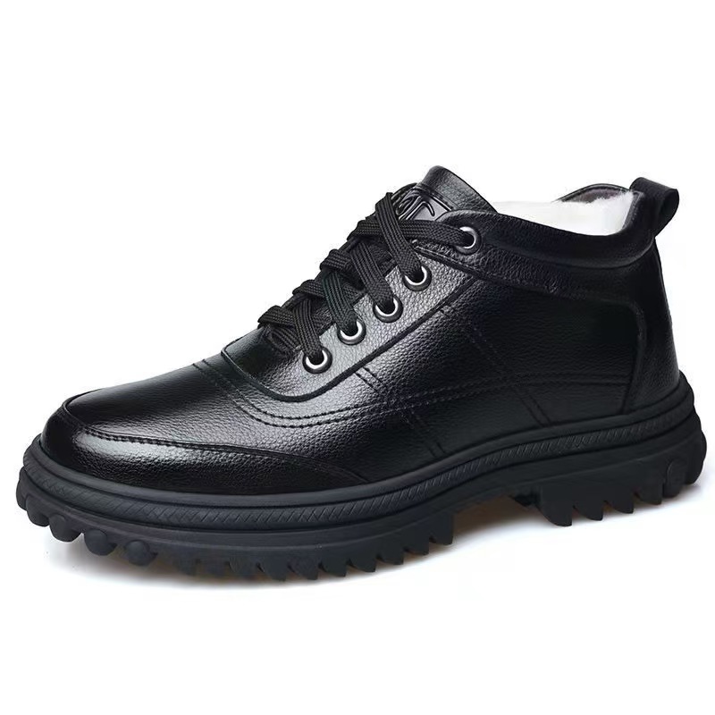 Wholesale of 2024 new men's British retro high-top shoes with fleece warmth thick-soled casual leather boots and workwear shoes for autumn and winter Item Picture