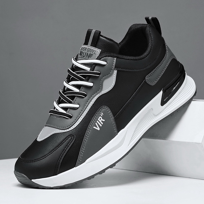 Spring new men's shoes: Breathable leather shoes, men's trendy and versatile thick-soled sports shoes, casual running dad trendy shoes Item Picture